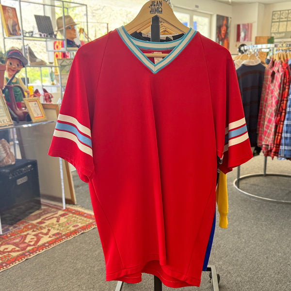 Vintage 70s Southern Athletic "BIG MAC" Red V-Neck Jersey – Made in USA XL