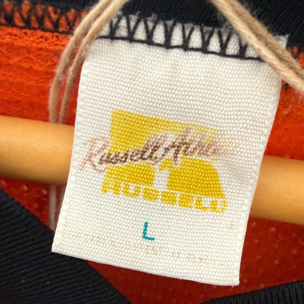 Vintage 80s Russell Athletic Gold R Jersey Orange Mesh – Made in USA Large