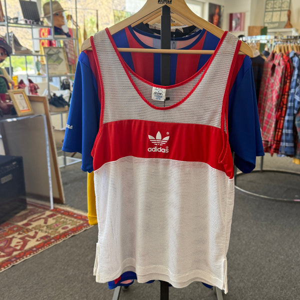 Vintage 80s Adidas Trefoil Mesh Running Tank Top Singlet – Made in USA Large