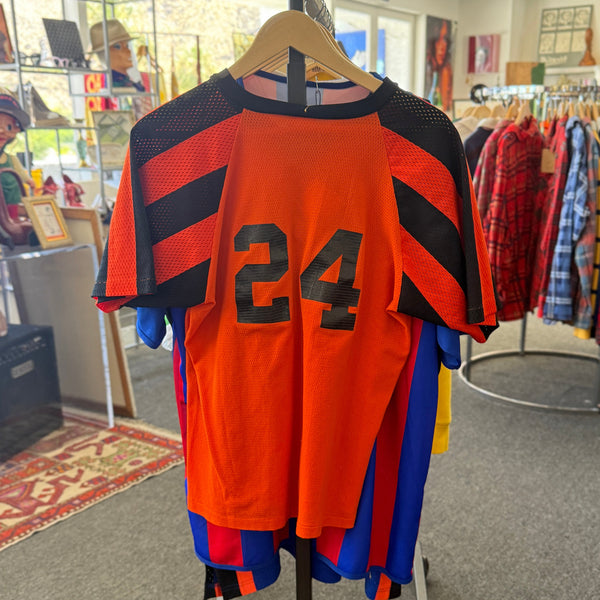 Vintage 80s Russell Athletic Gold R Jersey Orange Mesh – Made in USA Large
