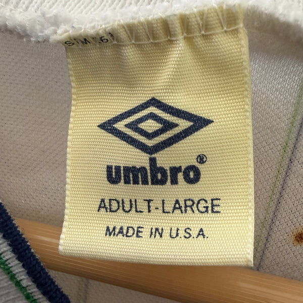 Vintage 80s Umbro Pinstripe Soccer Jersey Made in USA Yellow Tag – Large