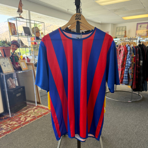 Vintage 90s Lanzera Barcelona-Style Striped Soccer Jersey-Mens Large