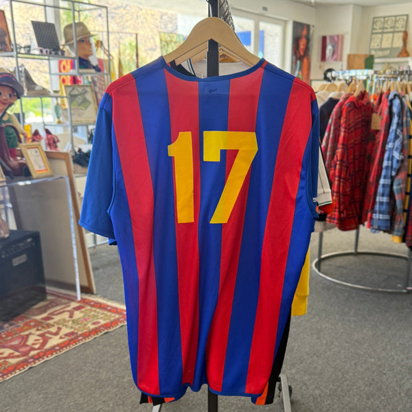 Vintage 90s Lanzera Barcelona-Style Striped Soccer Jersey-Mens Large