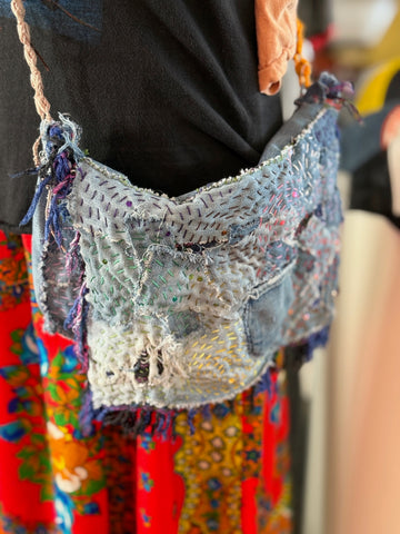 Sashiko stitch denim crossbody